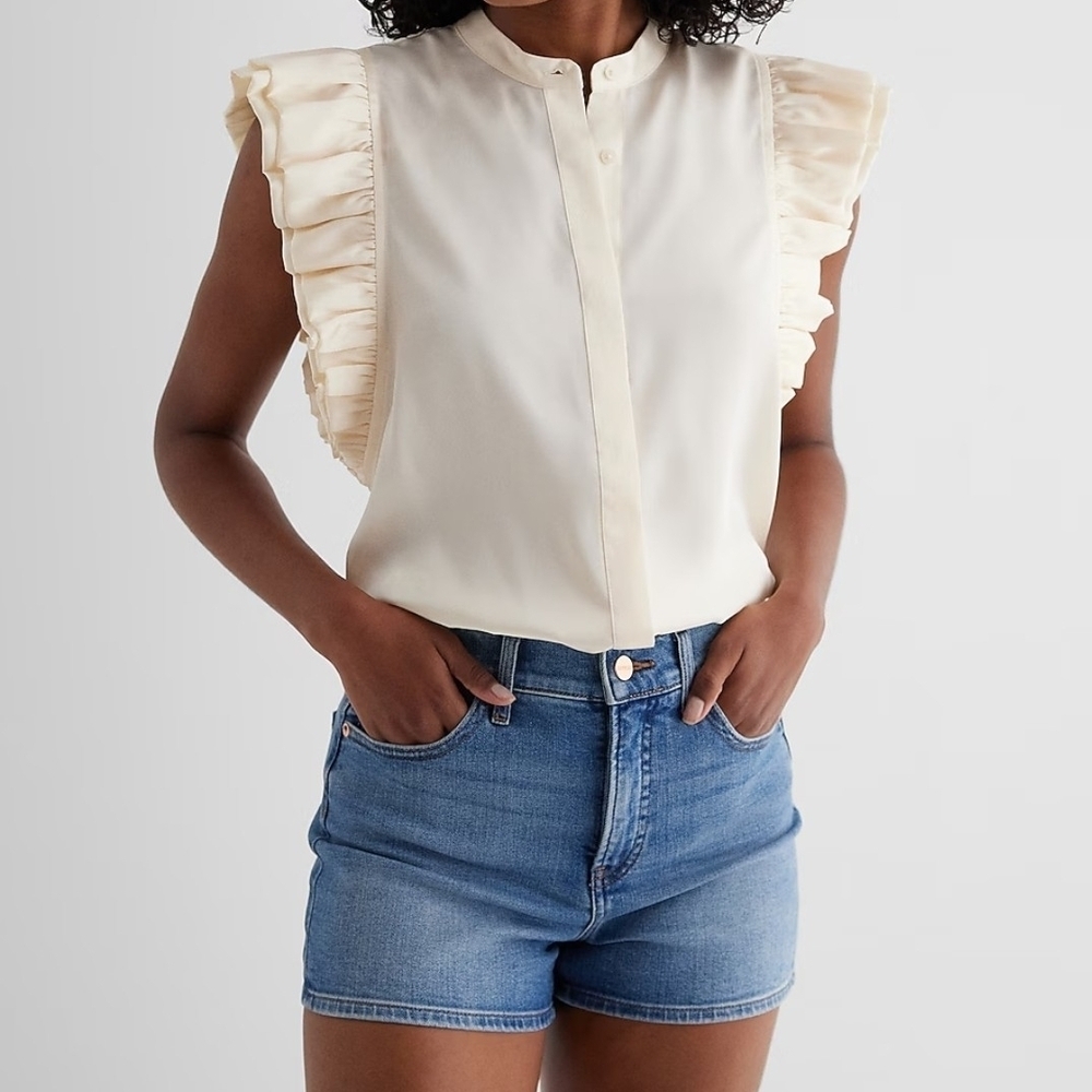 Express Ivory Blouse with Ruffle Detail